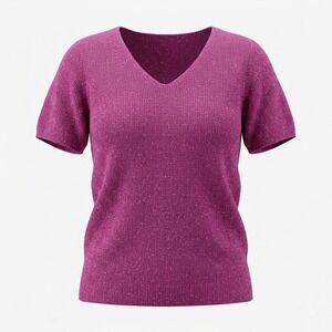 Patchington Sparkly‎ Pink V-Neck Short Sleeve Top Glitter Party Blouse One Size